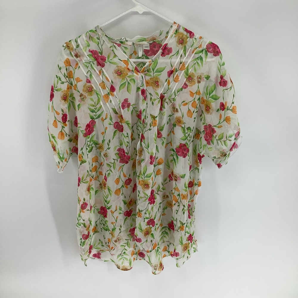 EST. 1946 Womens 14/16W Plus‎ Floral Sheer Blouse Myanmar